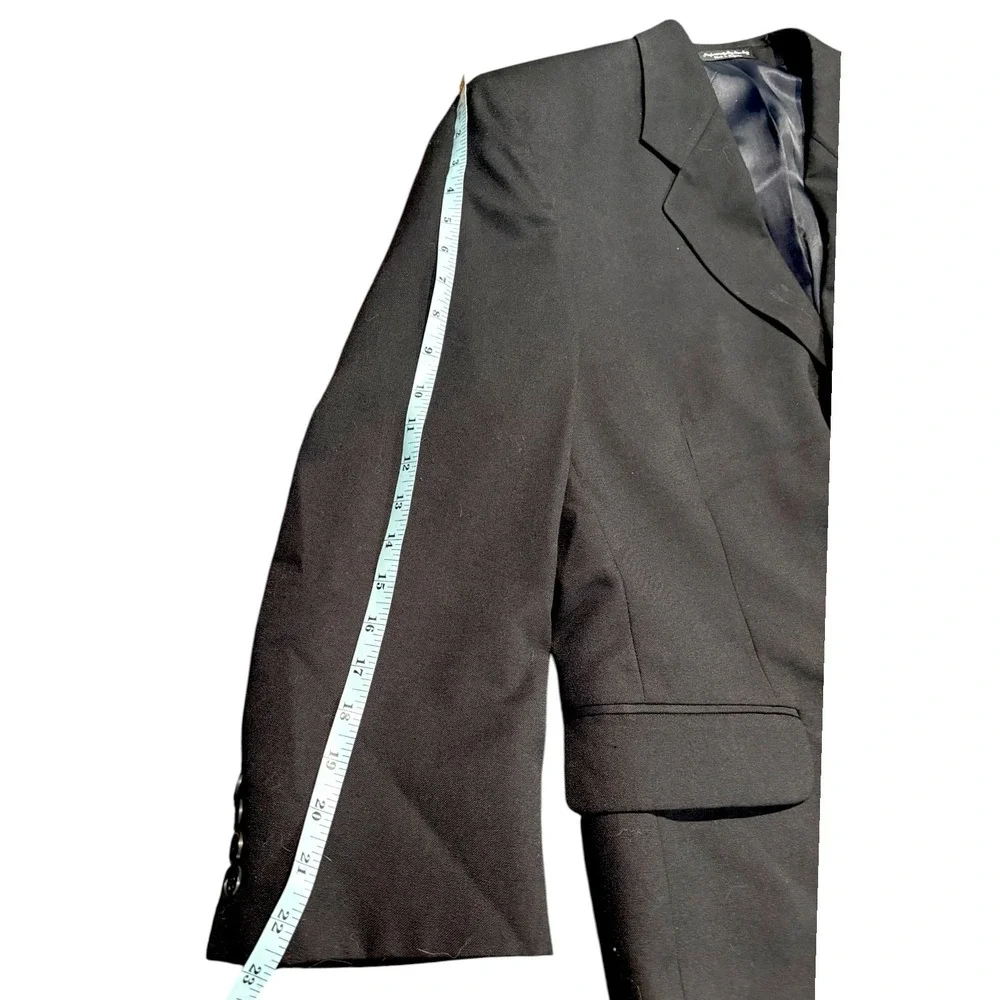 Mens Black Wool Blend 4 Button Suit‎ Blazer Pleated Pants Set 46/40 S